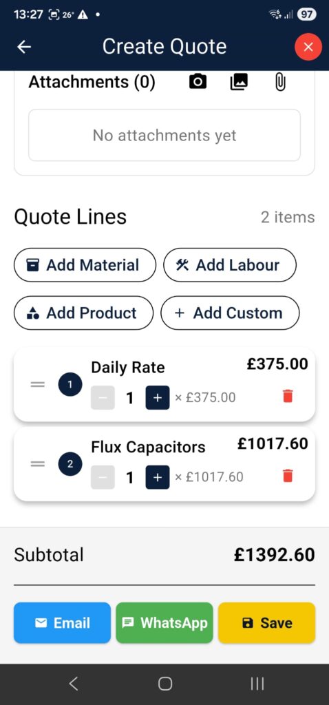 CoreQuote app tradespeople create quotes UK