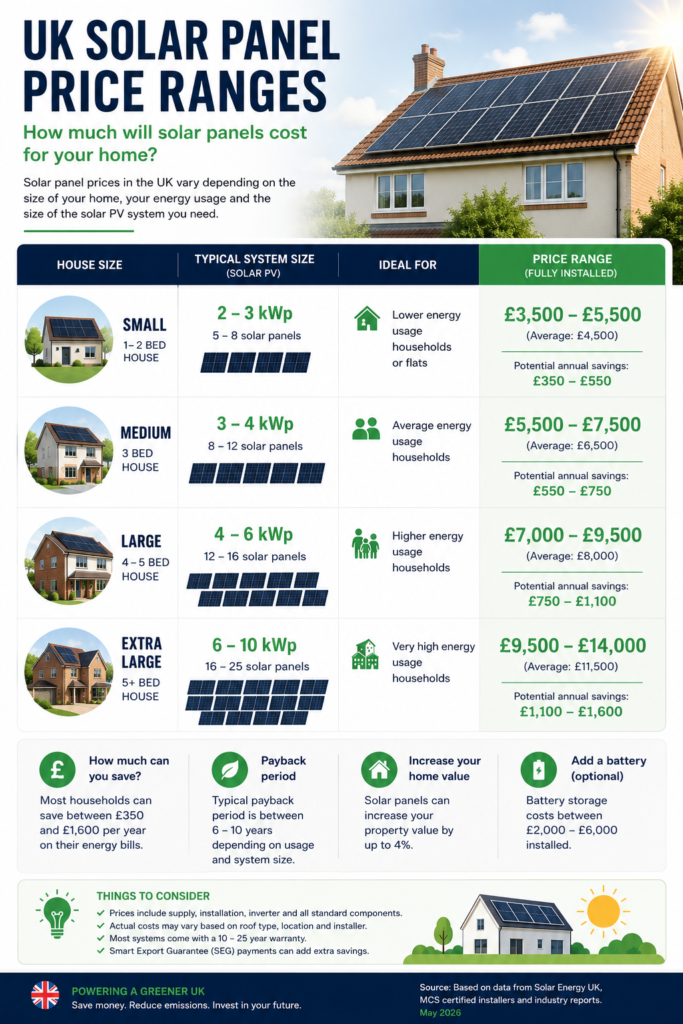 table or infographic of UK solar pricing ranges