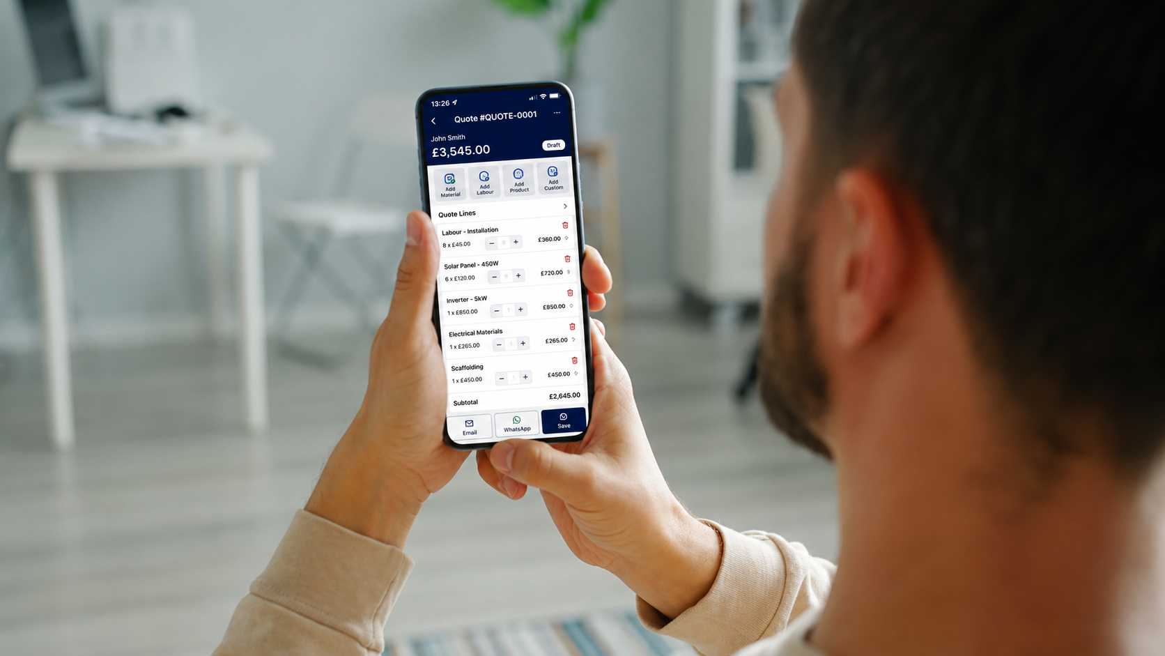 building a quote on phone on site CoreQuote tradespeople