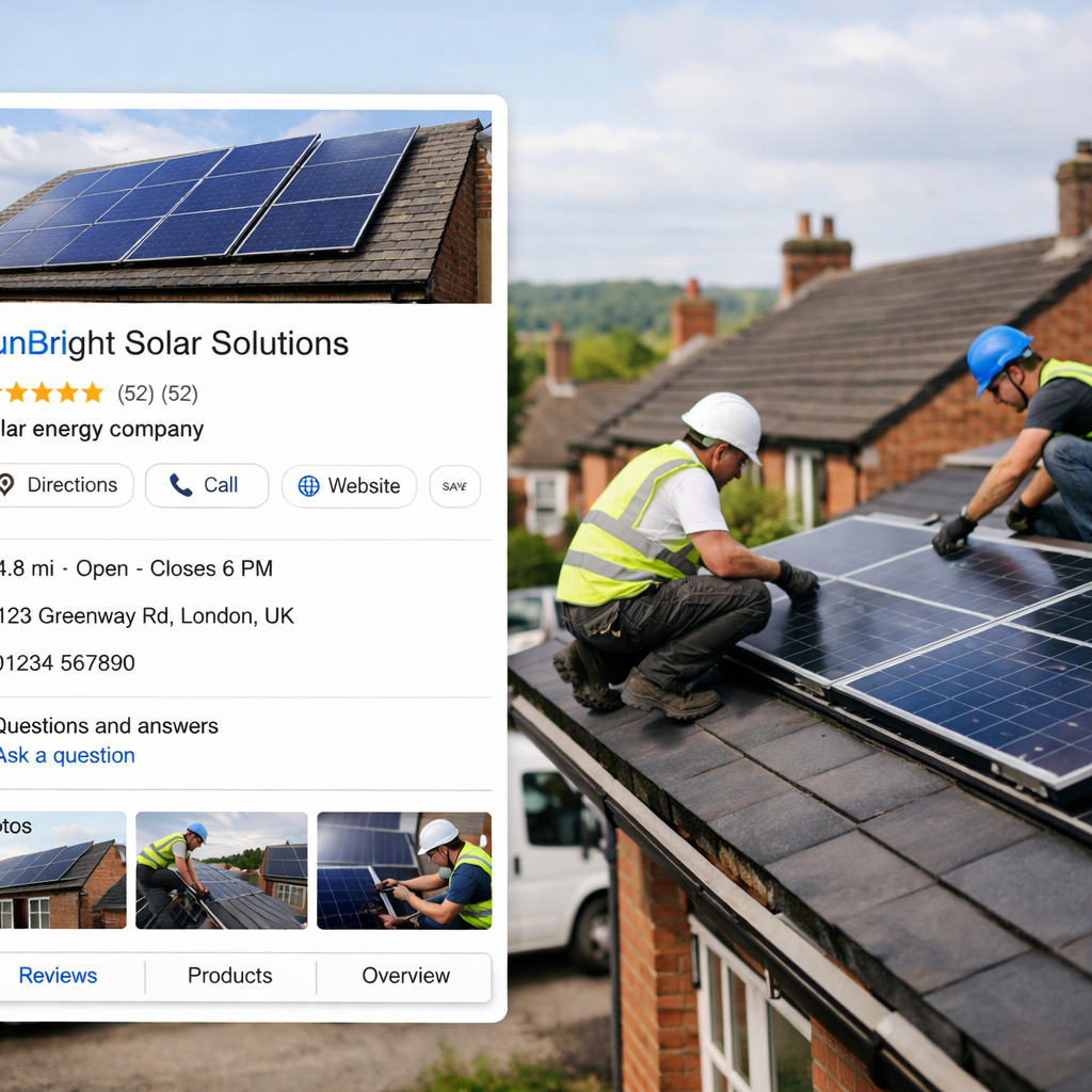 Google Business Profile screenshot for a solar company