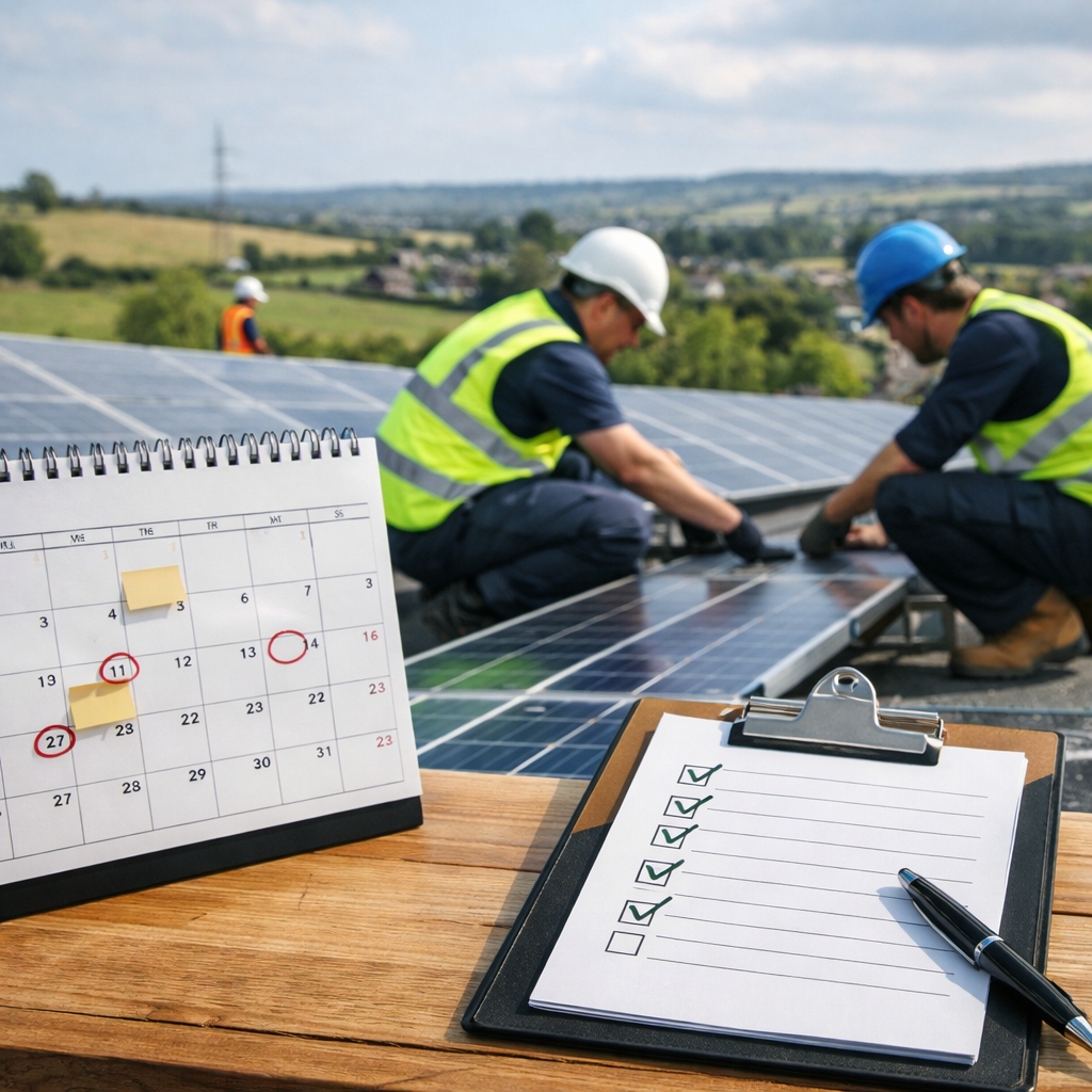 calendar and checklist graphic, solar themed