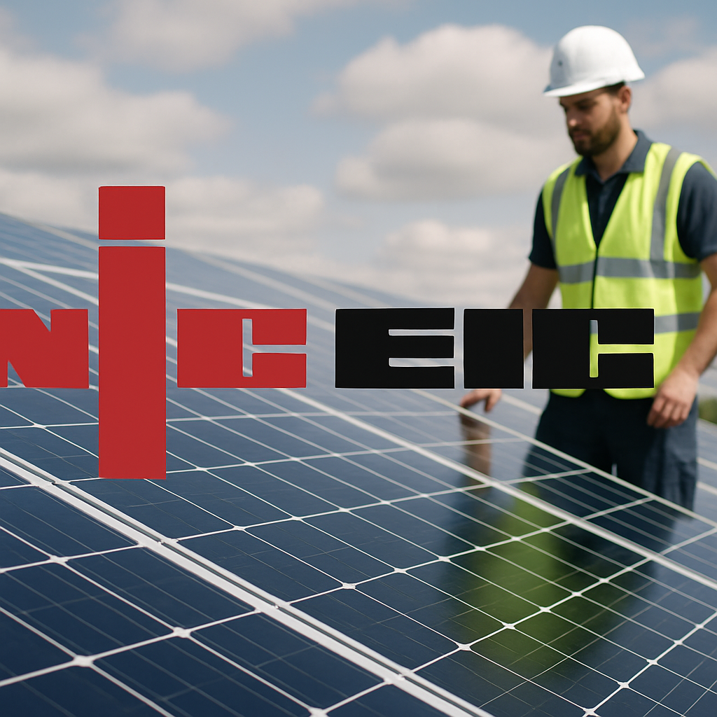 NICEIC logo with solar panels background
