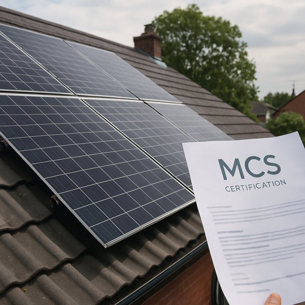 solar panels on roof with MCS certification document