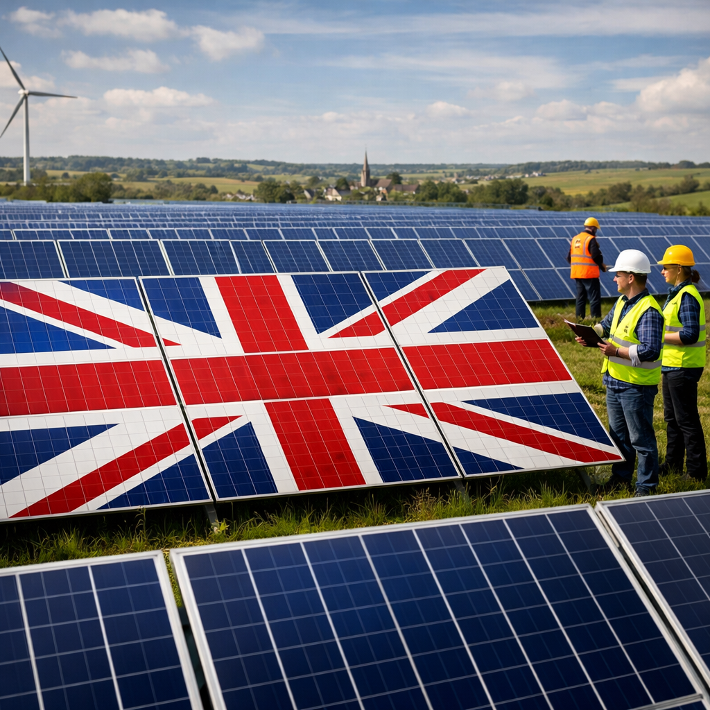 Solar Energy UK logo with solar panels and UK flag theme