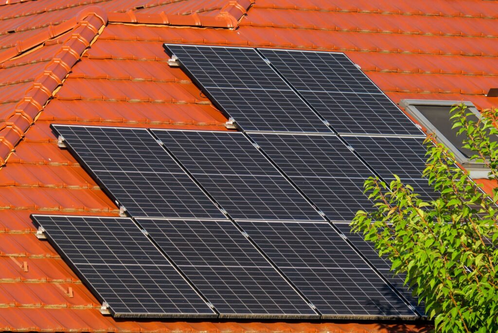 solar panels on residential roof, UK detached house