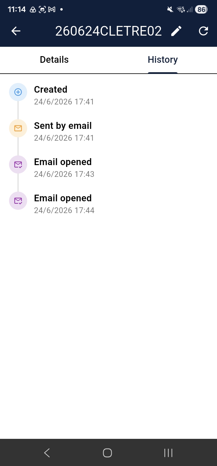 CoreQuote quote history showing status timeline
