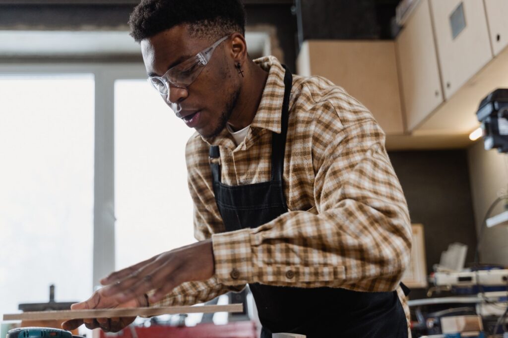 handymen reviewing qualifications, professional setting, USA